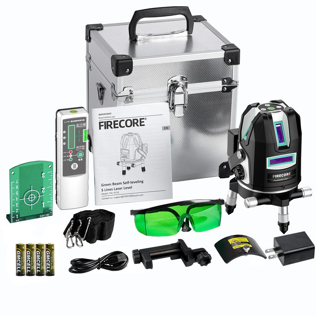 Firecore Laser Green 5 High Ground Large with for Architectural Level, Laser, Lines, Precision, Point, Capacity, Receiver, Surveying, FGL-411G