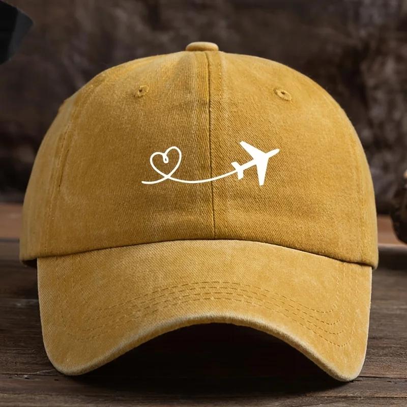 Unisex Love Heart Airplane Print Baseball Cap, Outdoor Sun Protection Fashionable All-Match Duckbill Hat, cotton