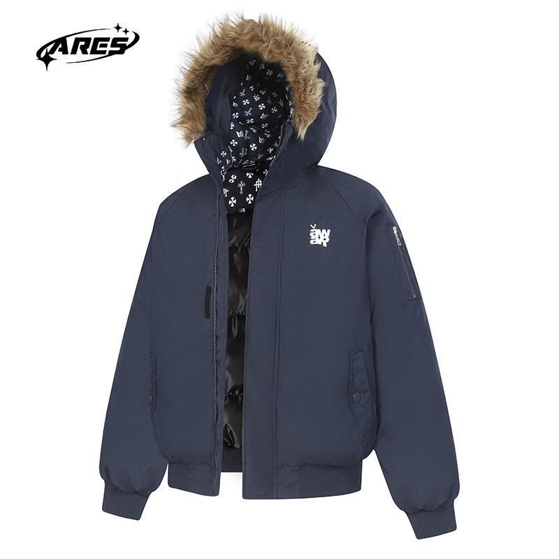 ARES American Vintage Clean Fit Puffer Jacket Detachable Hooded Collar Winter Thick Cotton Coat Men
