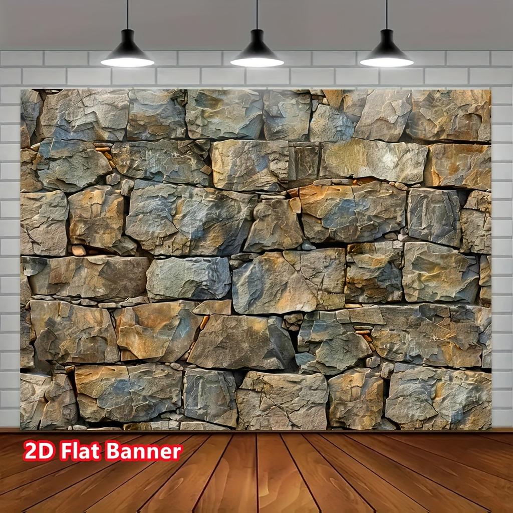 2D plane 1 piece of realistic stone brick polyester background - textured grey rock panel suitable for photo booths