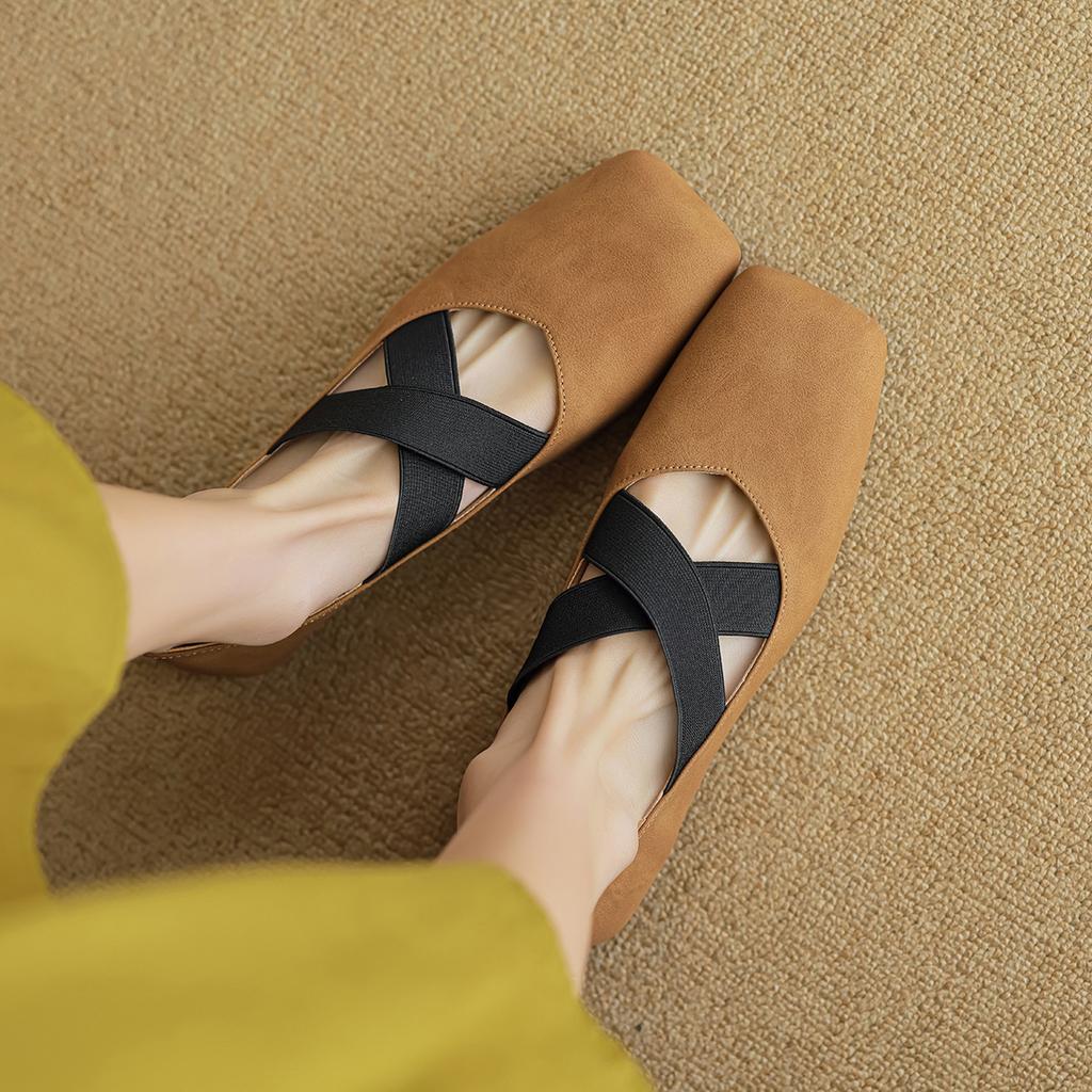 Silver Ballet Shoes Women's Light Mouth Vintage Cross Strap Square Head Single Shoes Women's Soft Sole
