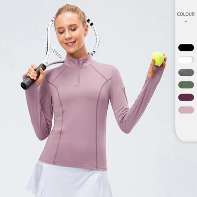 Yeni Kadın Tişört Hızlı Kuruyan Ceket Uzun Kollu Yoga Spor Giyim Fitness Koşu Slim Fit Üst Yarım Fermuarlı Kapüşonlu