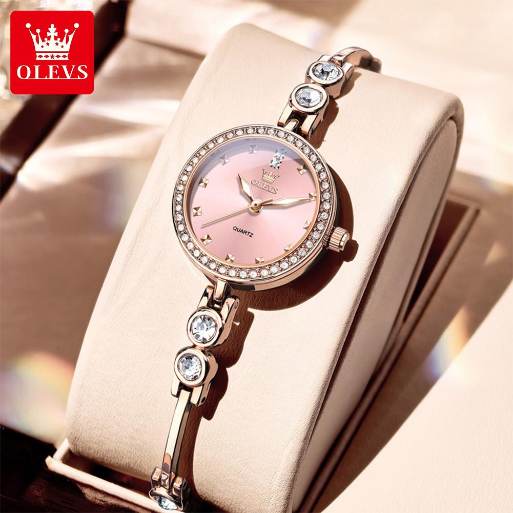

OLEVS Watch for Women Fashion Elegant Female Quartz Rose Gold Wristwatch Waterproof Rhinestone Bracelet Ladies Clock розовый/розового золота