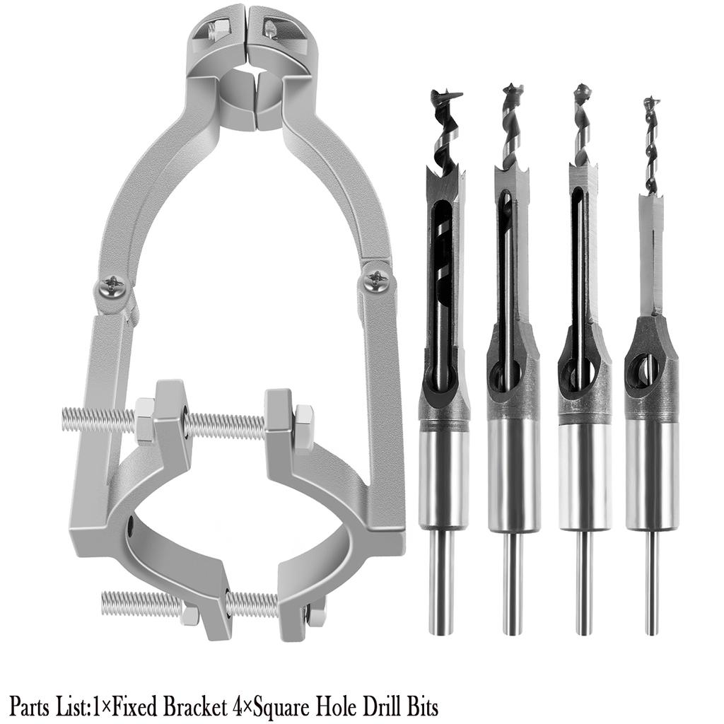 Square Hole Drill Fixed Bracket Square Hole Drill Bit Adapter Woodworking Hole Saw Mortising Chisel for Hand Electric Drill