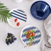 1pc European Style Salad Plate Blue Ceramic Dinner Dishes Gold-rimmed Dinnerware Pasta Rice Plate Dish 8 inch