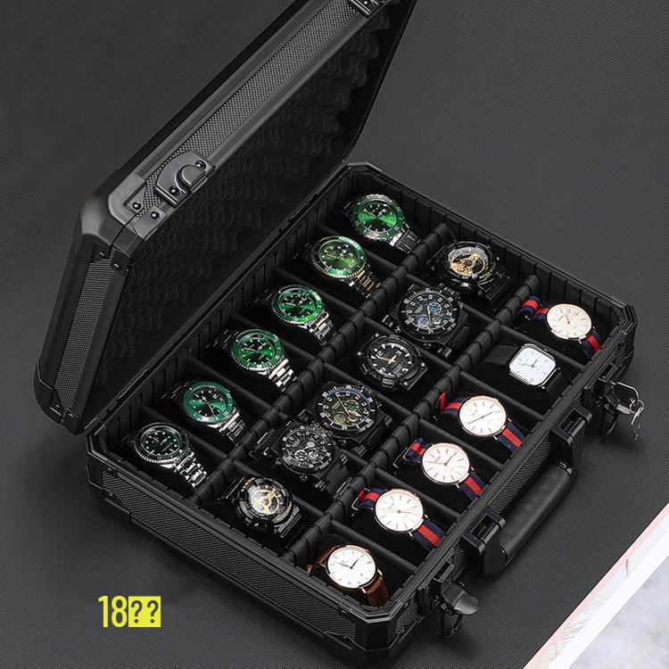 Aufbewahrungsbox für Uhren aus Aluminiumlegierung mit beweglichen Trennwänden - Schwarze Vitrine