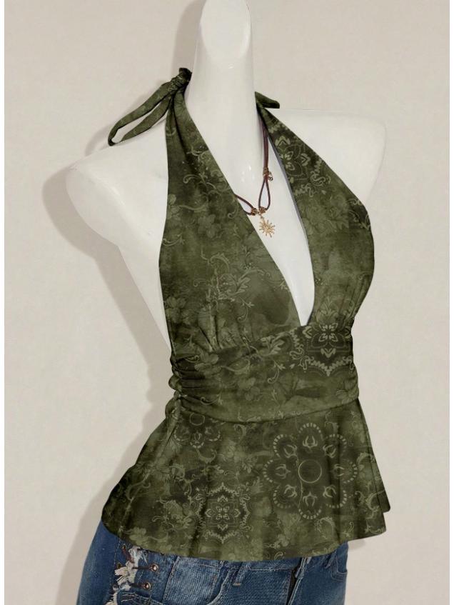 Stylish Multi-color Halterneck V-neck Pleated Vest - Summer Fashion