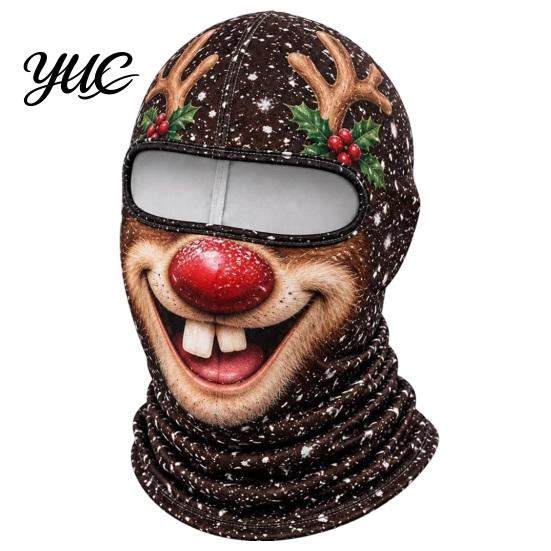 Feiertagskostüm Maske Weihnachten Weihnachtsmann Gesichtsmaske, Lustiger Print Sturmhaube Winddicht Milchseide Kopfbedeckung Faser Nackenwärmer Abdeckung für Außen