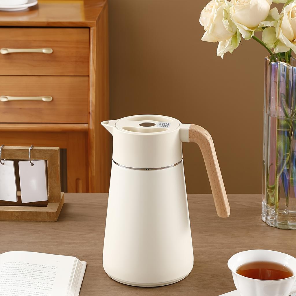 1pc Stainless Steel Insulated French Press with Wooden Handle,1.5L Large Capacity Winter Hot Water , 304 Stainless Steel, Office Coffee Maker