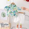 2026 Summer Southeast Asian Resort Boys' Leaf-Print Lapel Shirt & White Shorts Set