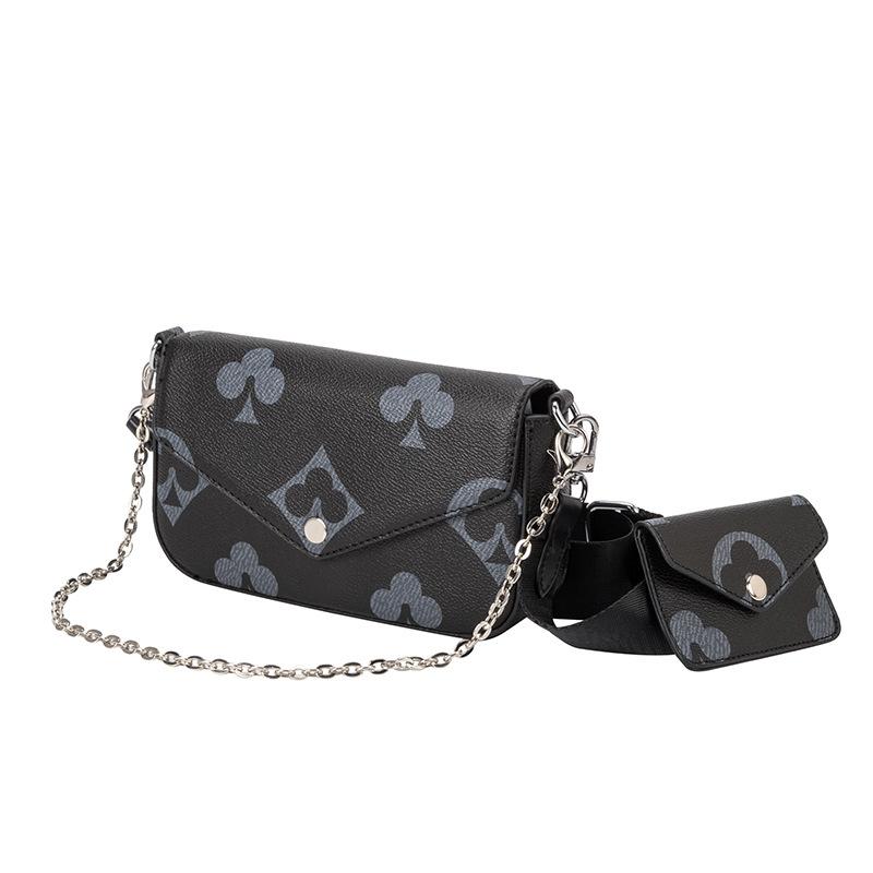 

New trendy chain bag wide shoulder strap retro mother and child bag printed small square bag large flower versatile shoulder messenger bag