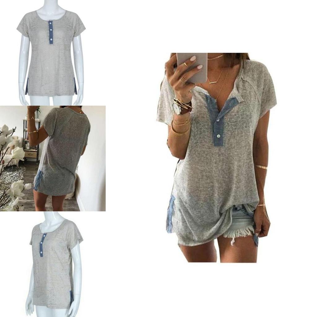 Elegante Blusa Casual para Mujer de Manga Corta Holgada con Detalle de Botón