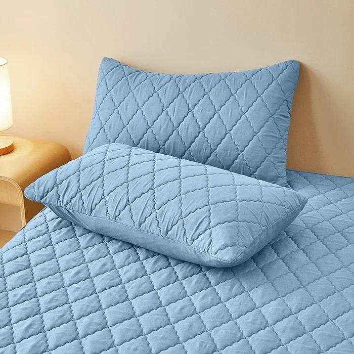 2Pcs Waterproof Quilted Pillowcase Solid Color Pillow Cover Case 48x74cm Pillowsham (No Inner Core)