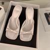 Slipper Low High Heels Shoes   Summer Best Street Look Females Square Head Open Toe bow Strappy Sandals Women