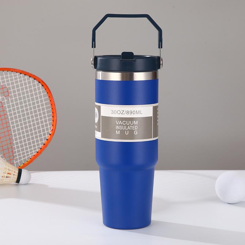 Large Capacity Insulated Stainless Steel Car Cup with Handle and Straw Lid
