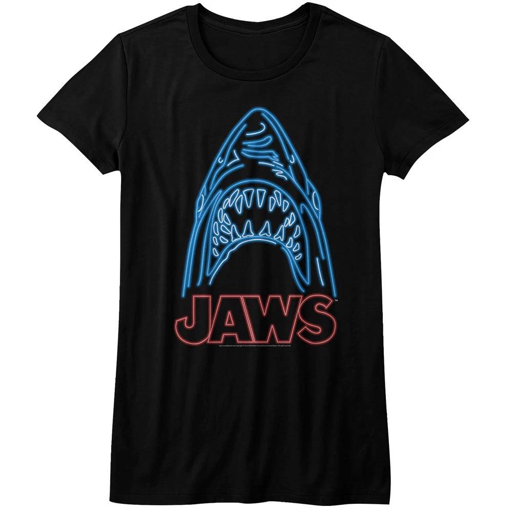 Jaws Head Neon Lights Womans Fitted T Shirt Great Movie 2XL