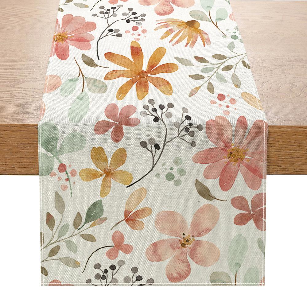 Flax Printed Table Flag Plant Flowers Sub-home Decorative Table Cloth Porch Cabinet Tea Table Cloth