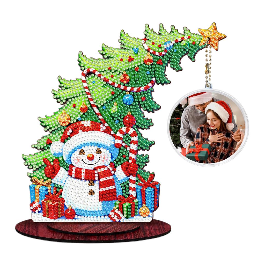 Photo Christmas Tree Table Top Diamond Painting Ornament Kits Wooden 5D DIY Diamond Art Tabletop Decorations Gift for Friends