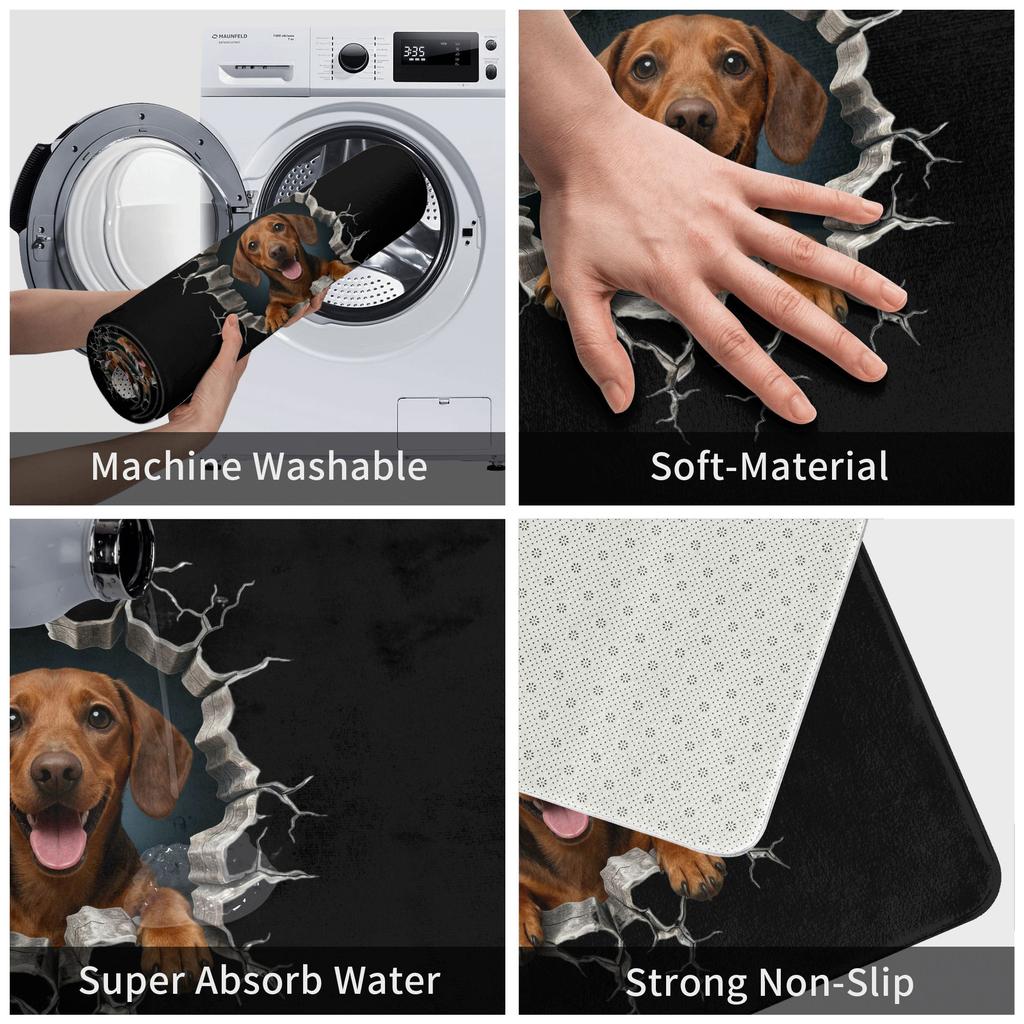 Retro-Fußmatte mit Dackelmotiv (40 x 60 cm) – Anti-Rutsch-Teppich für Bad, Küche und Wohnzimmer