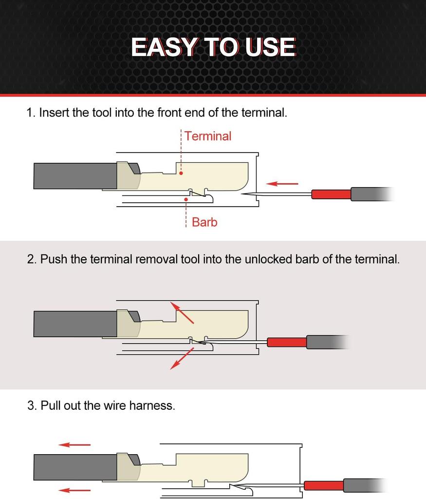26-Piece Terminal Removal Tool Kit, Pin Extractor for Automotive Wire Harness (Red)