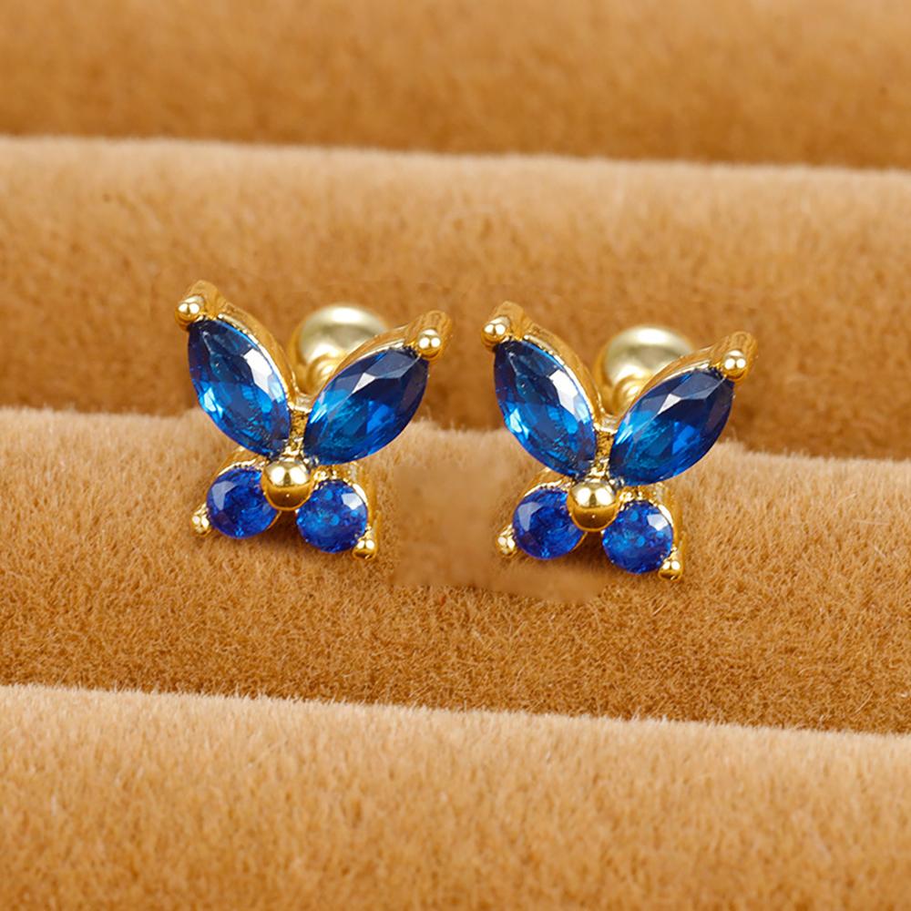 Stainless Steel Zircon Butterfly Minimal Hoop Earrings Small Gold Plated Huggie Earring Ear Buckle Cartilage Piercing Jewelry