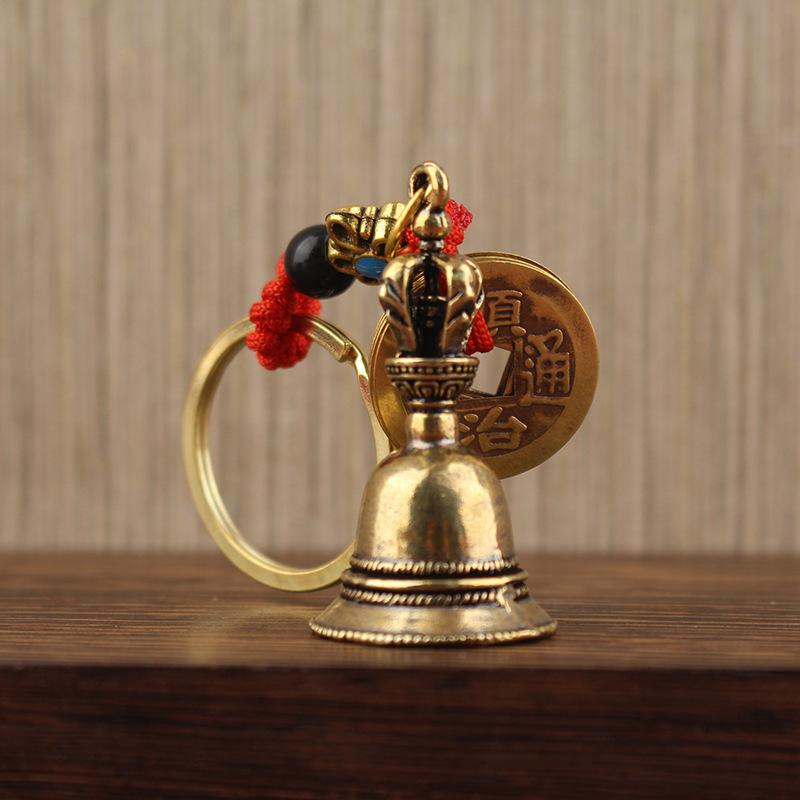 Vintage Vintage Brass Bell Wings Decoration Guardian Bell Keychain Angel Relief Hanging Decor