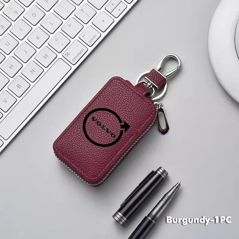 Car Key Fob Holder PU Leather Auto Key Bag with Keychain For Volvo XC90 V90 V60 S60 S90 XC60 V40 S80 C40 XC40 V70 XC70