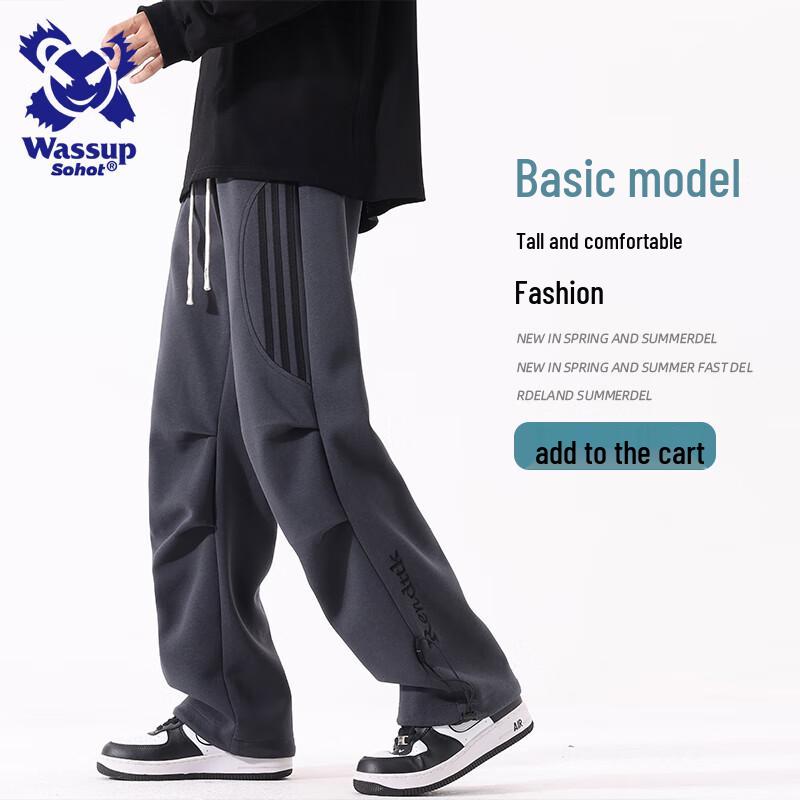 

Wassup Sohot Men s Retro Three-Stripe Straight-Leg Casual Pants 3XL