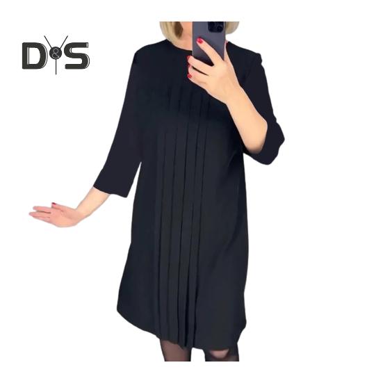 

Женское платье осень-весна с прозрачной сеткой, длинными рукавами, свободным круглым вырезом, однотонное плиссированное платье длиной до колена, мягкий пуловер, миди-платье XL чёрный