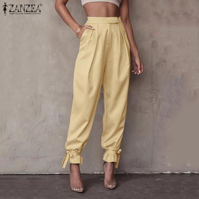 Pantalones casuales sueltos y recortados de color sólido para mujer
