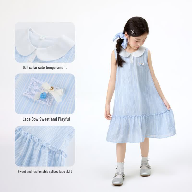 Girl's Doll Collar Ruffle Sleeveless Dress