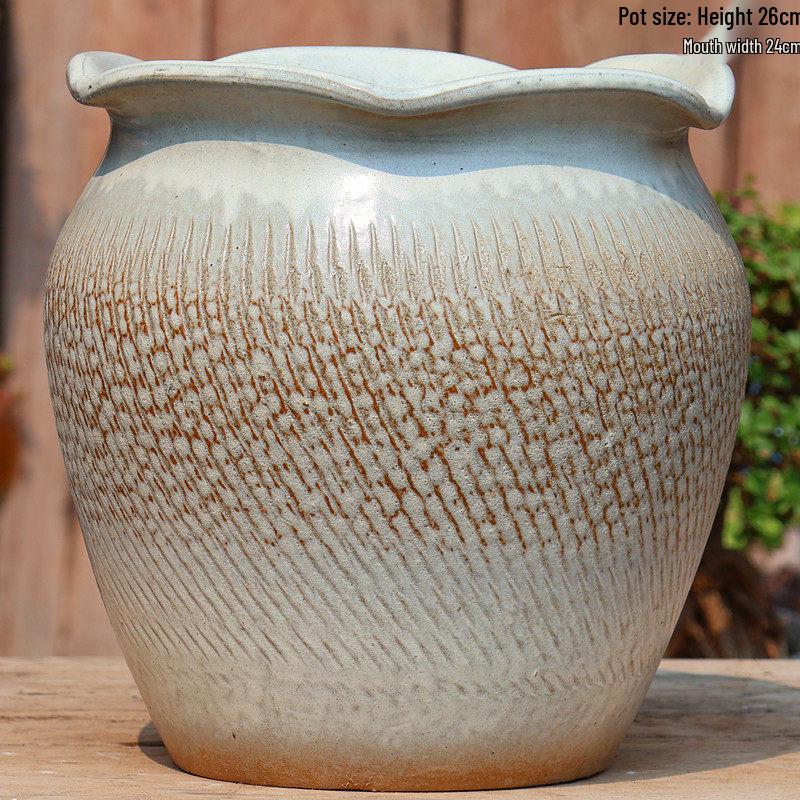 Retro Ceramic Wide Mouth Flower Pot - Tree Trunk Design for Succulents, Bougainvillea, Hydrangea, Roses  