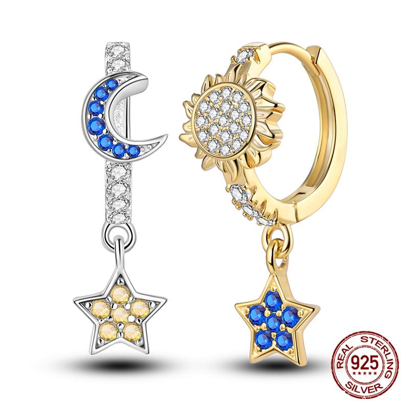 100% 925 Sterling Silver Simple Star And Moon Series Women'S Earrings Suitable For Daily Wear Anniversary Gift