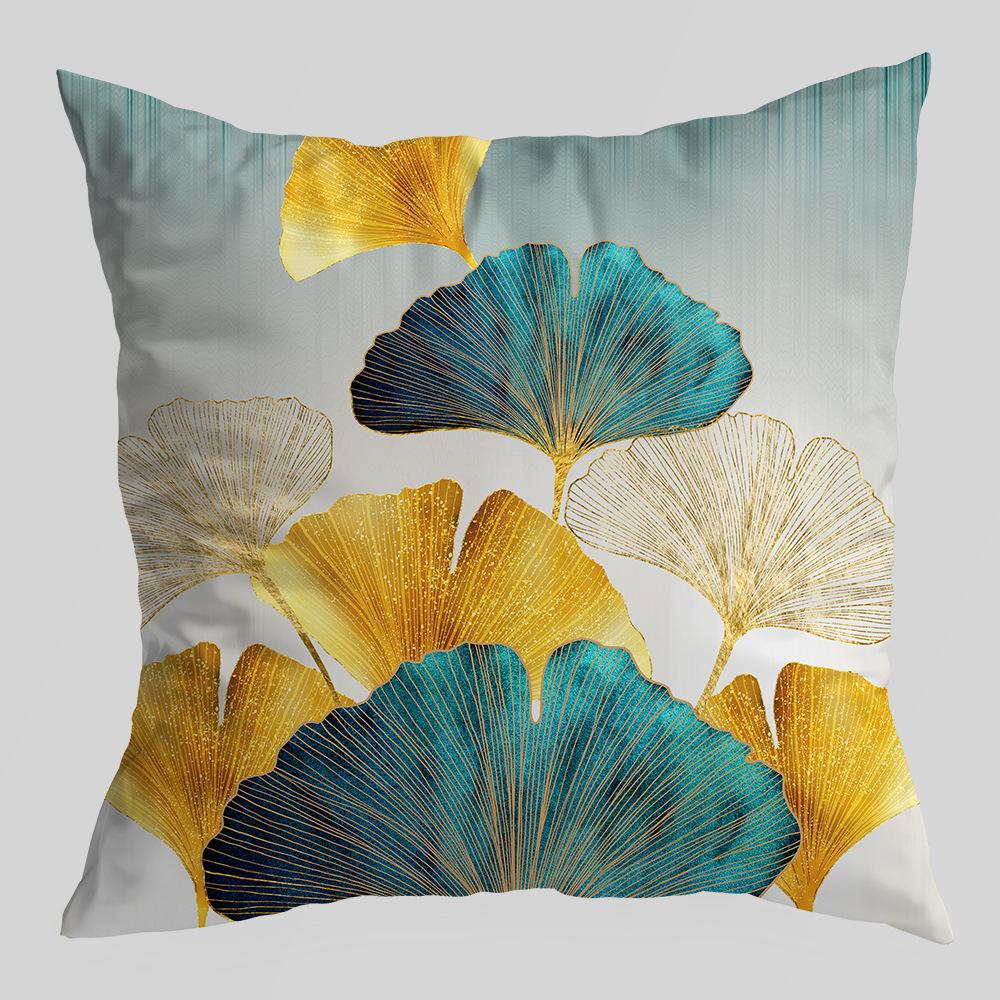 A New Type of Home Fabric Pillow and Cushion Cover with Green and Gold Ginkgo Leaf Print