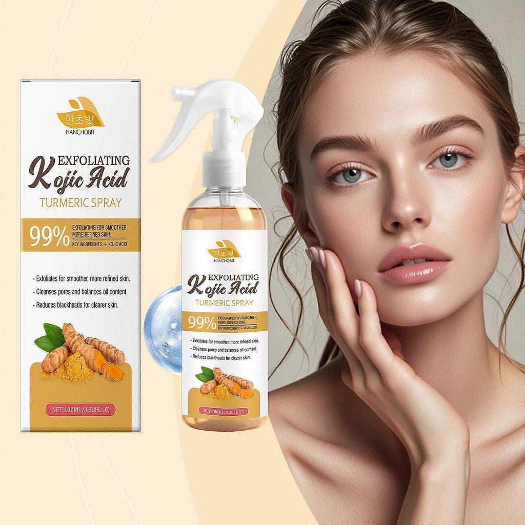 Exfoliating Kojic Acid Turmeric Spray with Lactic & Salicylic Acid - Gentle Dead Skin Removal, Deep Pore Cleansing & Skin Texture Improvement - 100ml 