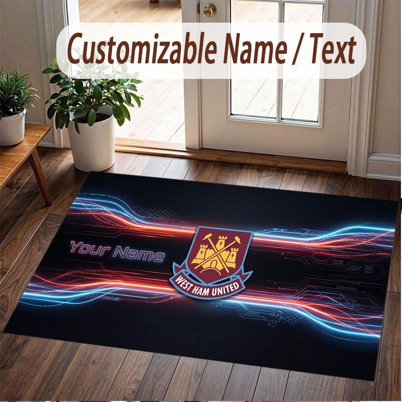 Custom Rug West Ham United football Pattern Print Name Text Soft Non‑Slip Floor Carpet for Home Indoor Decoration