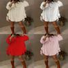 Pure Color Loose Fit Shirt With Ruffle Hem And Long Sleeves For Summer Casual Wear