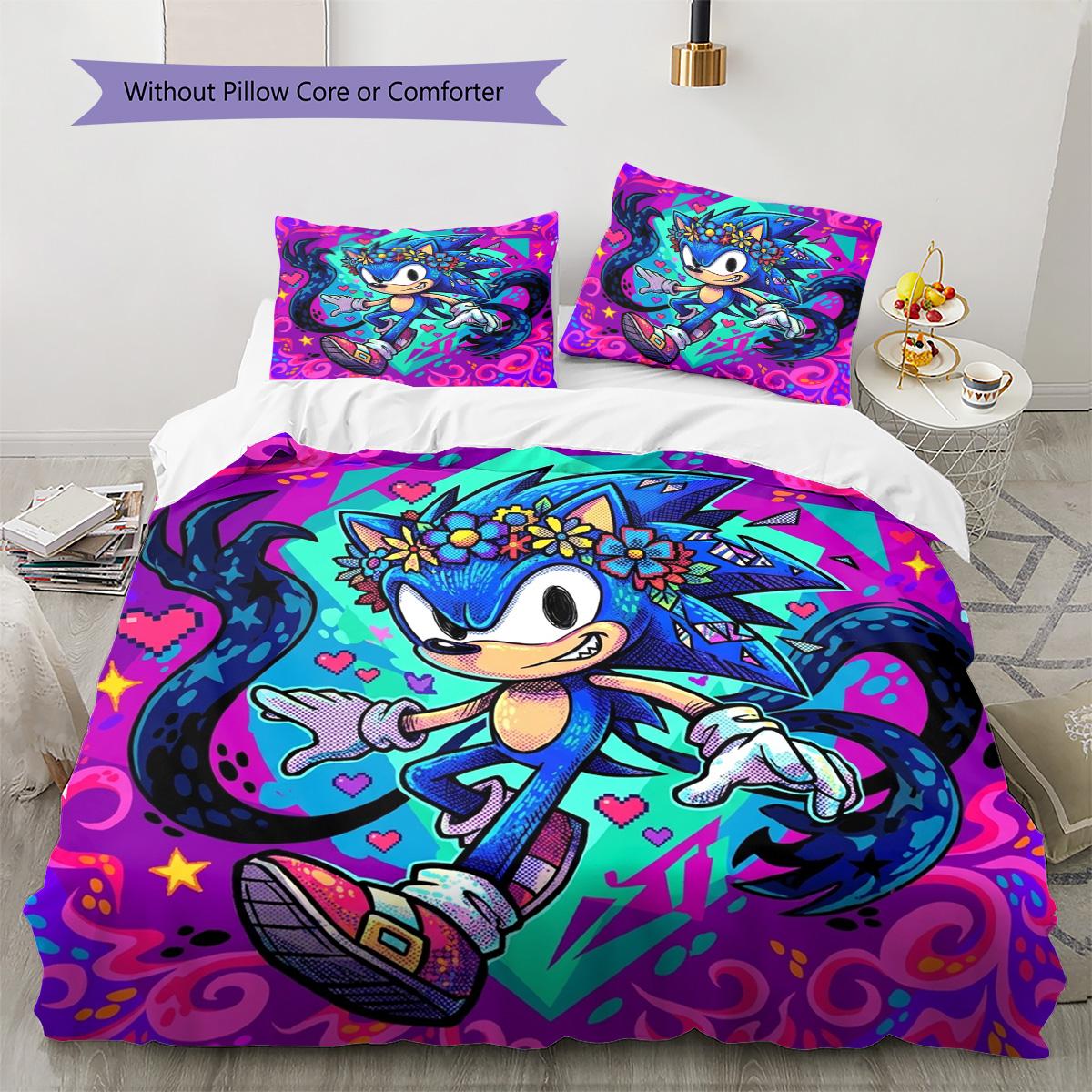 

Hedgehog Sonic Pattern Bedding Quilt Set Quilt Cover Pillowcase Home Decoration Birthday Gift (1 * duvet cover + 2 * pillowcase, without core) 135x200cm