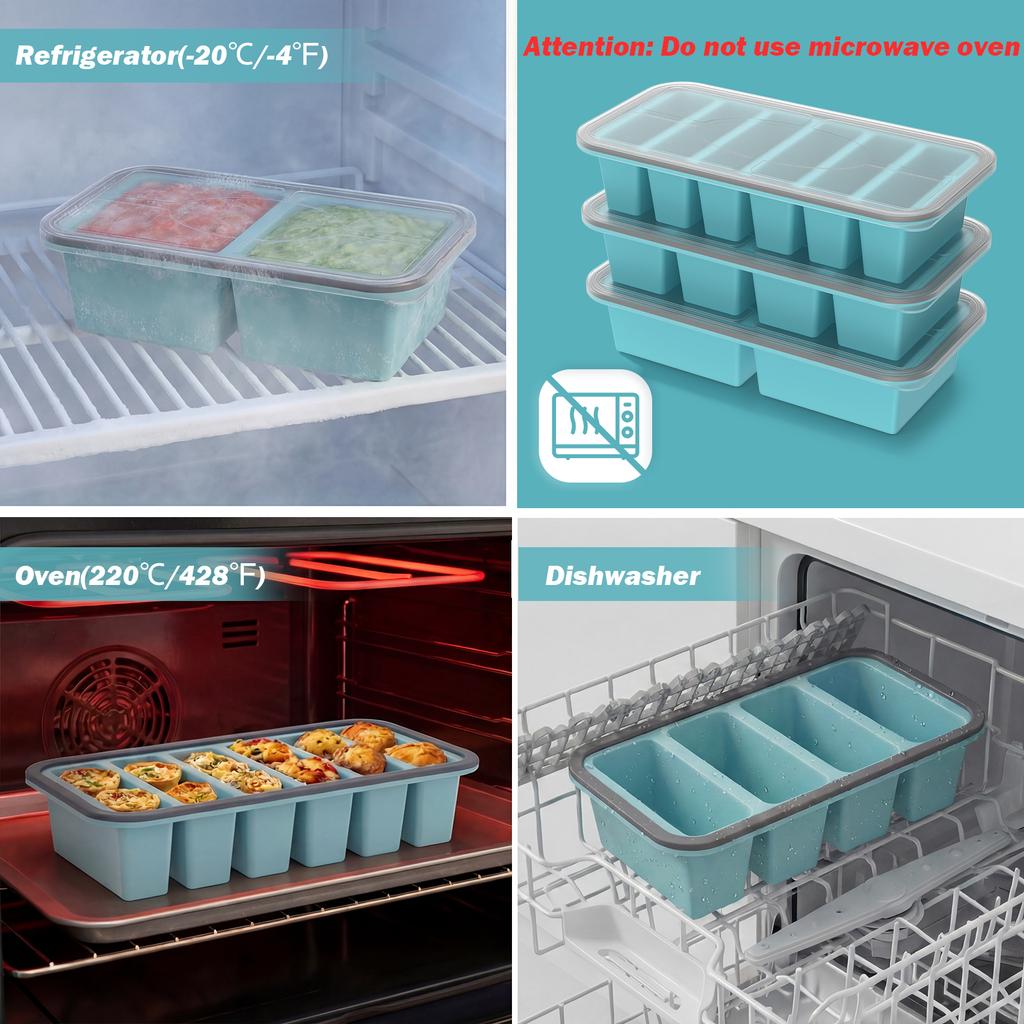 3/2Pcs 2/4/6Grid Silicone Freezer Mold with Lid Refrigerated Food Storage Box Food Box Ice Tray Mold Ice Box Fresh-keeping Box