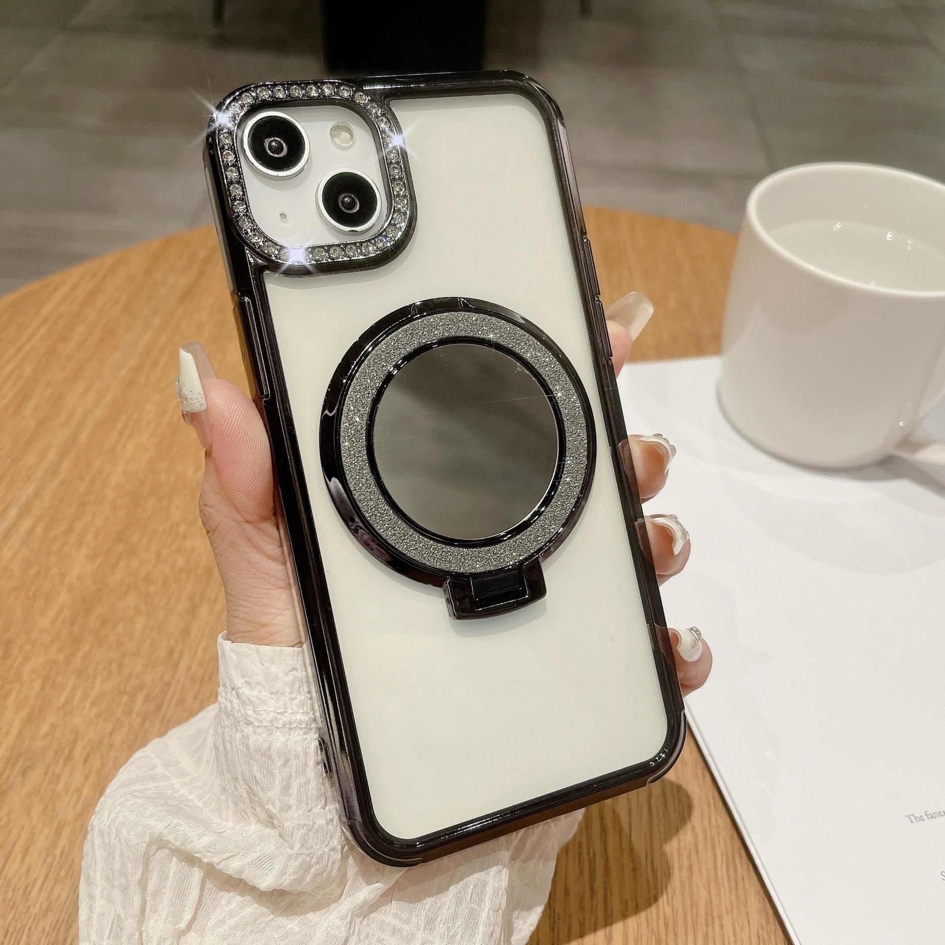 

Применимо к iPhone 15 Зеркальный Магнитный Кронштейн Чехол для Мобильного Телефона Apple 14 Вспышка Стразы Объектив 13pro Градиентный Защитный Чехол iPhone15