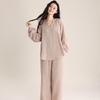 Womens Lightweight Cotton Pajama Set V-Neck Long Sleeve Loose Lounge Wear