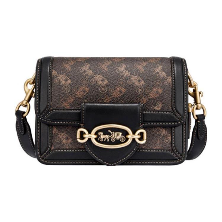 New COACH Hero Canvas With Leather Shoulder Bag, Crossbody Bag Trumpets Women's Dark Brown & Black C8440-B4SI1