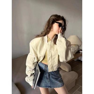 Südkorea Dongdaemun Frühling Neu Nischendesign Ausländischer Stil Stehkragen Reißverschluss Kurze Baseballuniform Jacke Damen