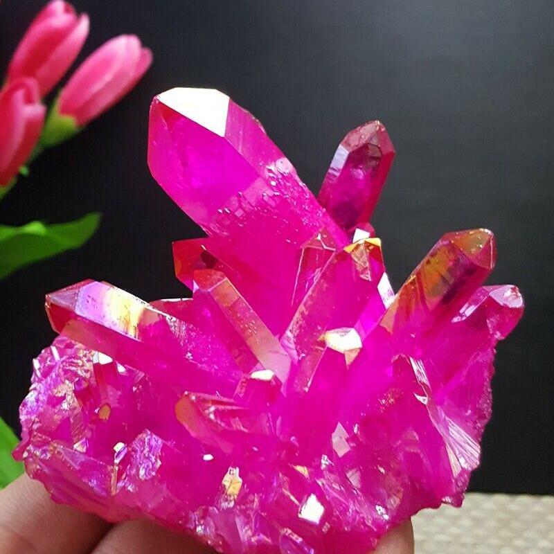 Natural Titanium Druzy Quartz Cluster Crystal Red Geode Gemstone Decor Specimen