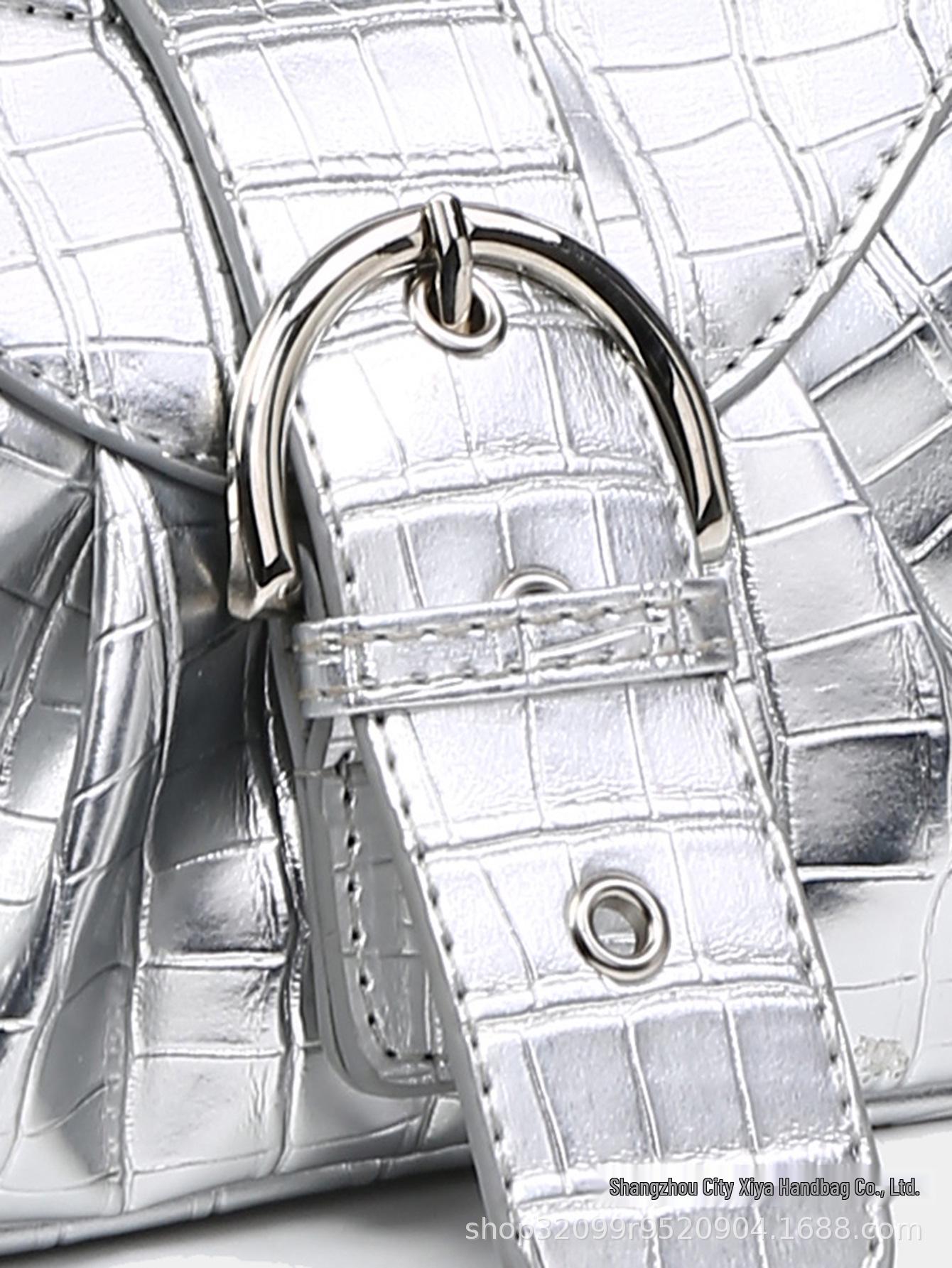 

Сумка-мотоциклетка Y2K в стиле ретро для острой девочки с крокодиловым узором и регулируемым коричневым ремешком золотой