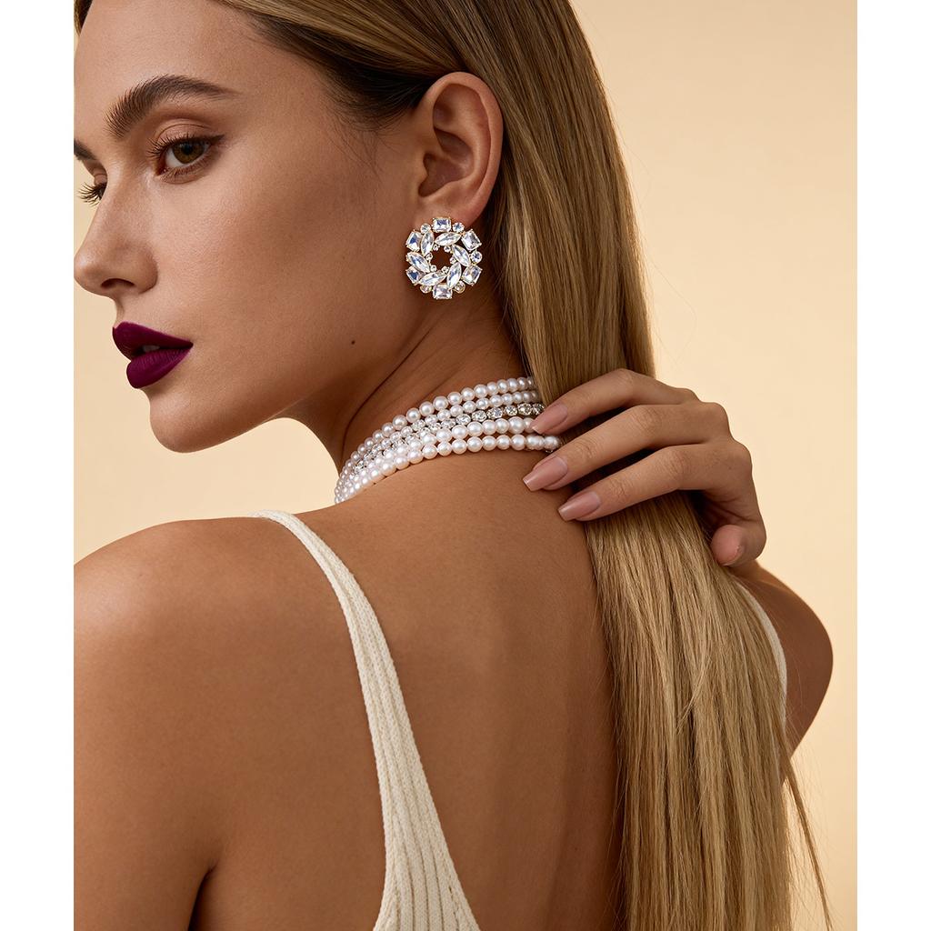 Vintage Diamond Imitation Pearl Beaded Multilayer Clavicle Chain Elegant Necklace