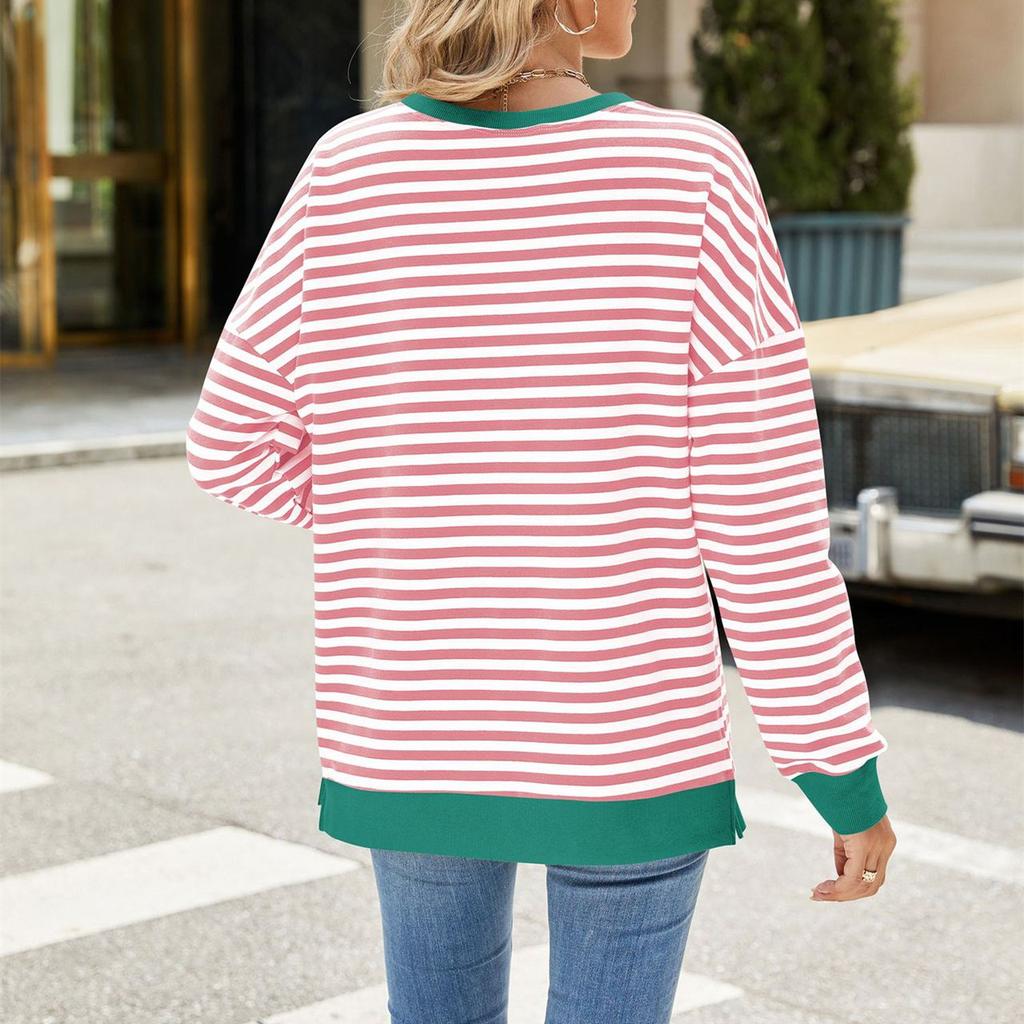 HNXC Women's Fashion Casual Stripe Print Long Sleeve O-Neck Hoodies & Sweatshirts