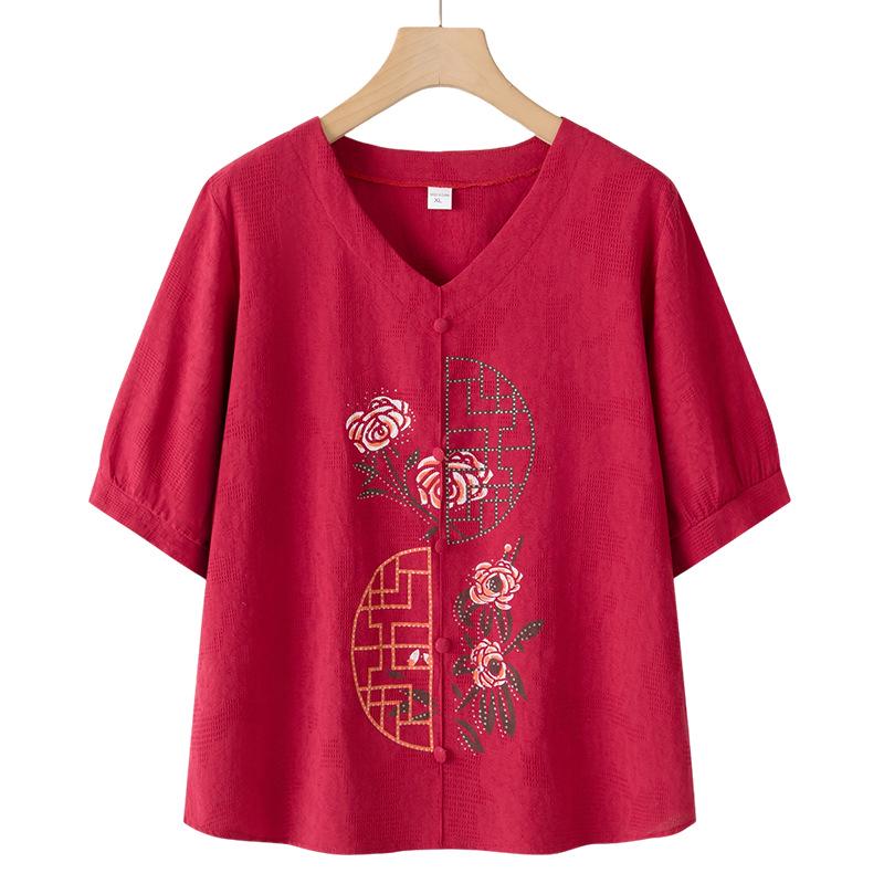2026 New Summer Cotton Linen Suit: Stylish Short-Sleeved T-Shirt for Middle-Aged and Older Women
