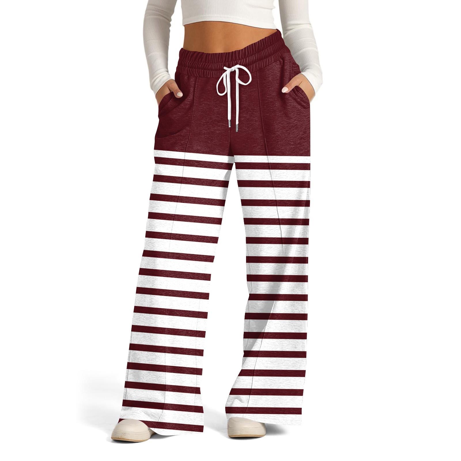 

Женские повседневные брюки широкого кроя с высокой талией в полоску спортивные брюки XL винный