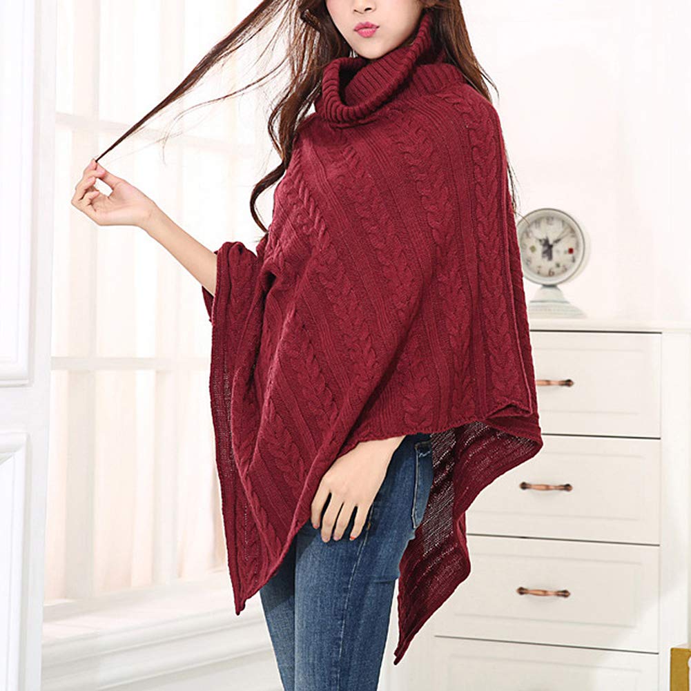 ANMIDA Knit Loose Knit Outerwear for Fall and Winter Women's Poncho, Turtleneck, Fit, Sweater,